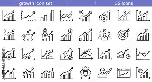 Growth Icon Set for Business, Finance, and Success Concepts