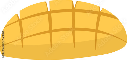 Stylized Yellow Mango Illustration with Grid Cut Pattern