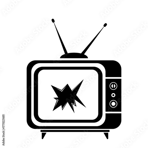 Cracked and Broken Retro TV set Repair icon vector illustration silhouette black