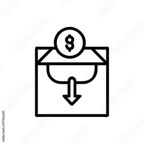 Conceptual illustration of money flowing into a box, indicating financial concepts such as investment or income