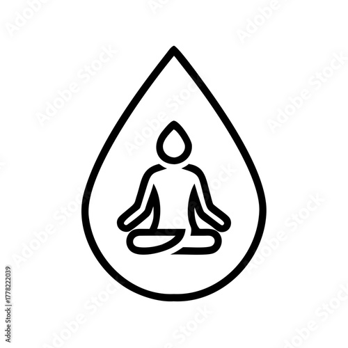 A minimalist icon depicting a person meditating within a water droplet