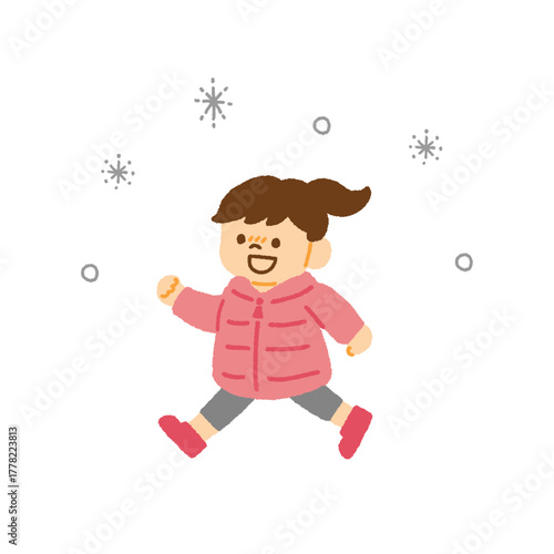 雪遊び 子ども ダウンジャケット 冬 イラスト 手描き