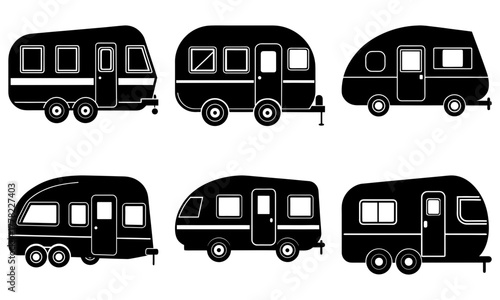 Vintage campervan collection perfect for travel adventure promotion, camping lifestyle brand design, or family vacation blog post, originally scalable vector.