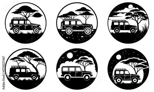 Adventure awaits with these off-road vehicle icons, perfect for travel blogs, safari tours, or automotive brands seeking a rugged, adventurous spirit