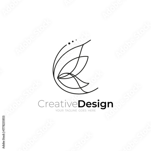 butterfly logo with abstract line art design style
