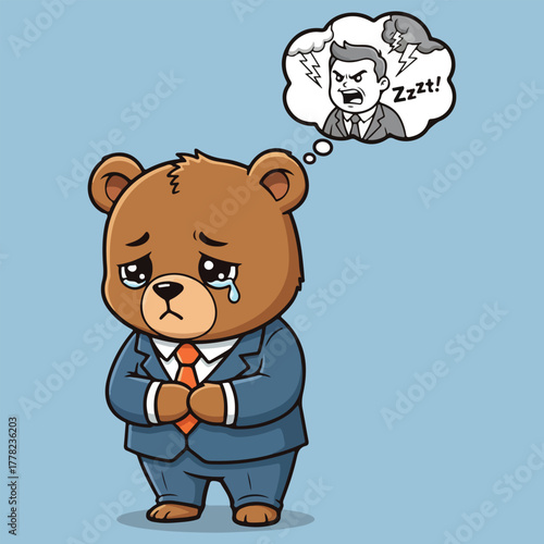 Sad Bear Businessman Crying from Boss's Scolding