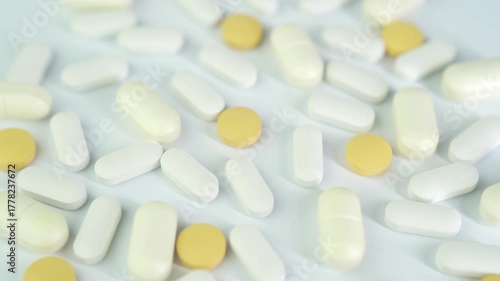 Assorted colorful pills and capsules, vitamin food supplements drugs Medicine softgel medical