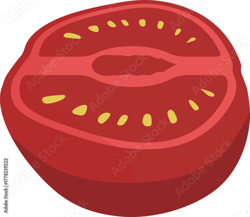 Cross-section of a fresh red tomato, revealing seeds and pulp. Simple vector illustration.