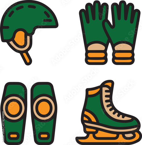 Ice skating protective gear and ice skate illustration