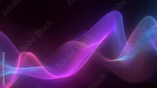 Calming abstract waves of colored light moving slowly in dark space, smooth motion design background, futuristic and meditative concept, AI generated, 4K resolution
