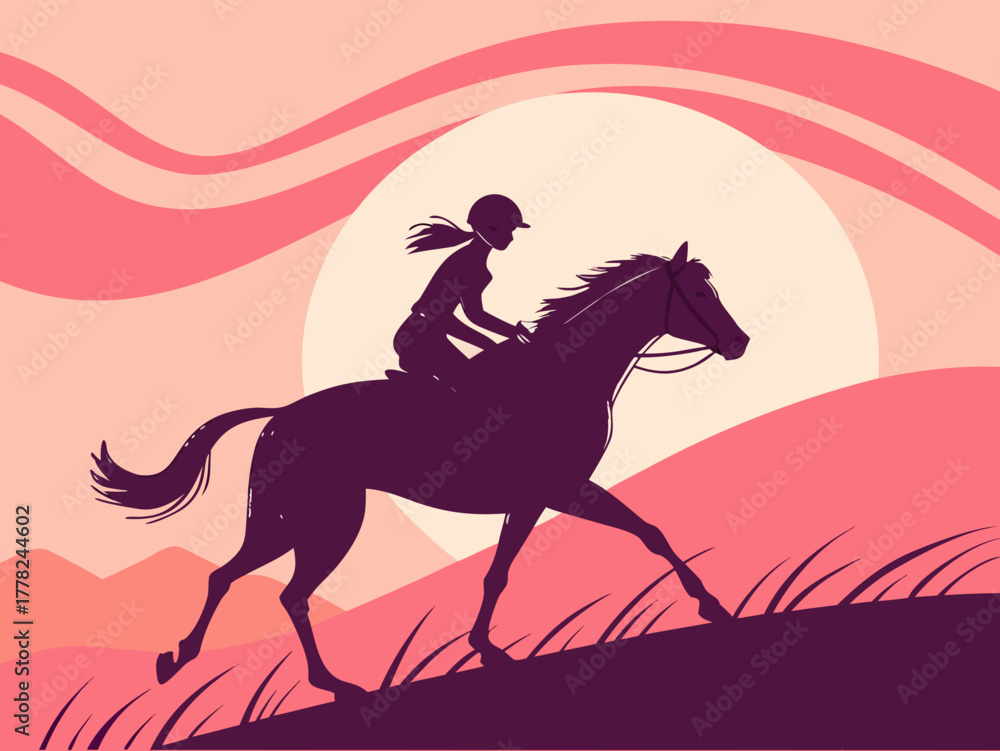 Naklejka premium Horse riding silhouette vector illustration