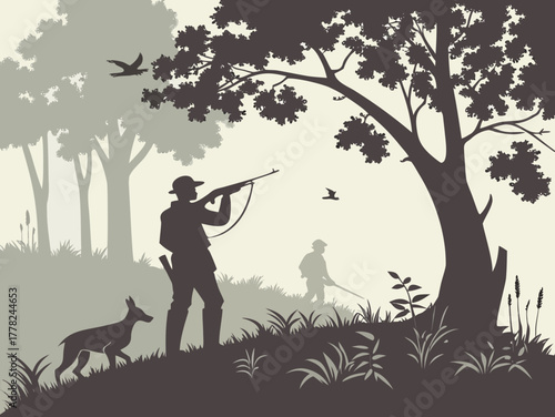 silhouette illustration of hunting in the forest