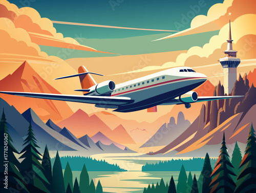 airplane in the sky vector illustration