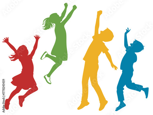 colorful jumping child vector silhouette