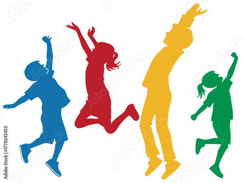 colorful jumping child vector silhouette