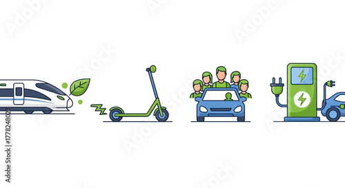 Eco-Friendly Public Transport Line Icons