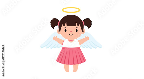 Adorable cartoon angel girl with open arms and a joyful smile, spreading innocent charm and heavenly grace for your designs.