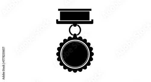 Award medal ribbon simple icon symbol for achievement recognition and excellence in black and white