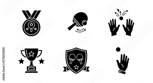 Get ready to dominate the table tennis tournament with these icons of paddles, trophies, and medals for your sports designs and branding projects
