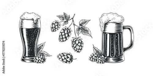 Brewery ingredients and beverages illustration