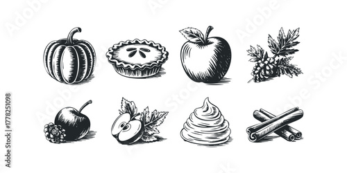 Sketchy Elements of Pumpkin, Apple Pie, and Cinnamon Sticks