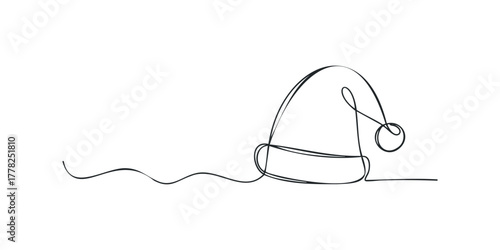 Single Line Drawing of Santa Claus Hat