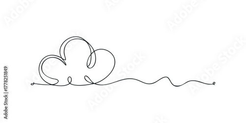 Single line drawing of a cloud on white background