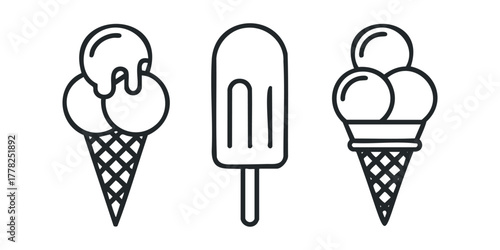 Outline set of ice cream cone and popsicle