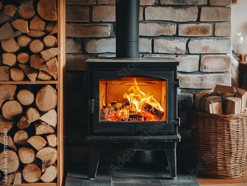 Cozy Fireplace with Stacked Firewood