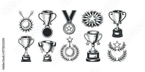 Collection of Vintage Trophy and Award Icons