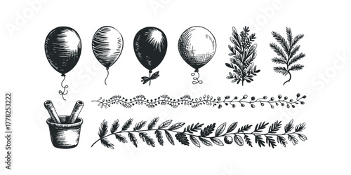 Hand Drawn Party Elements and Botanical Accents