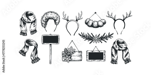 Collection of Winter Holiday Decorative Elements