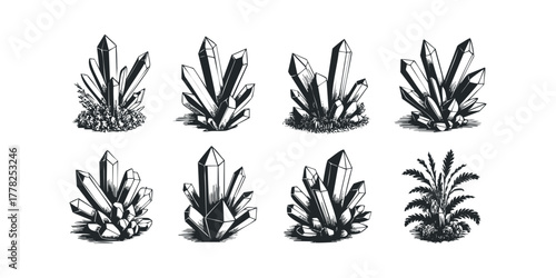 Group of stylized crystals and foliage