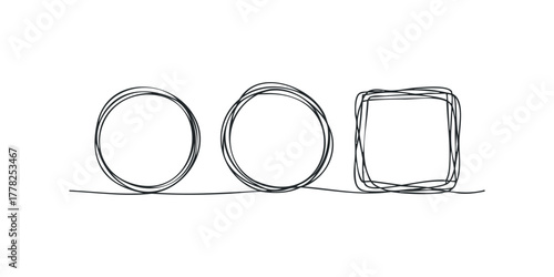 Abstract scribbled circles and square frame