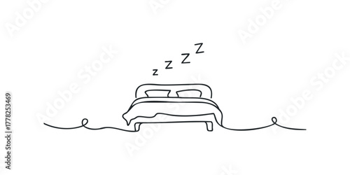 Simple Line Art of a Bed with Zzz symbols for Sleep