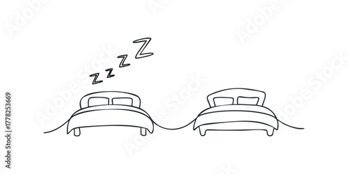 Two beds side by side with sleep symbols above them