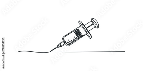 Single Line Syringe Icon on White Background