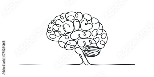 Single line drawing of human brain in black on white