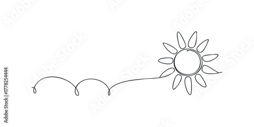 Minimalist line drawing of a sun with wavy trail