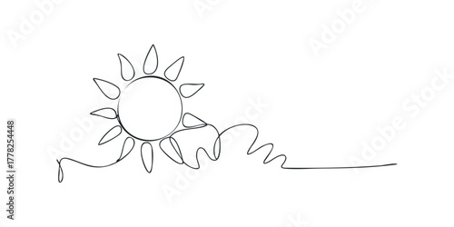 Single Line Drawing of a Sun with Swirling Rays