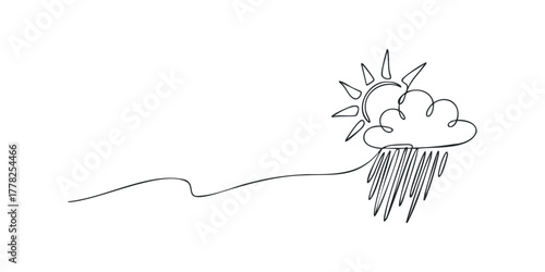 Minimalist sketch of sun, cloud, and rain