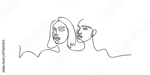 Two Faces One Continuous Line Drawing