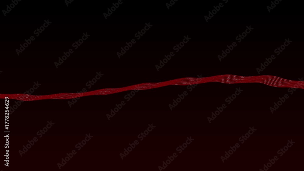 Abstract flowing wave pattern of thin red lines on a dark gradient background image photo