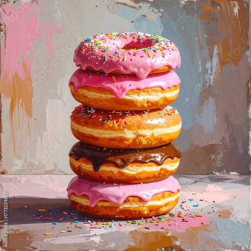 Stacked colorful donuts