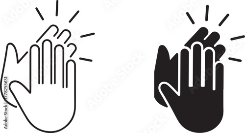 Clapping Hands Vector Illustration on White Background. Applause Icon. Outline and Solid Black Silhouette Symbol