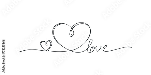 Continuous Line Drawing of Hearts and the Word Love