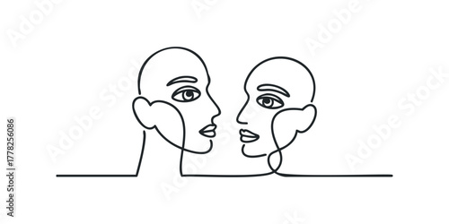 Two Faces in Profile connected by Single Line