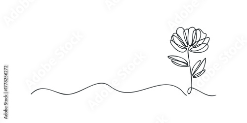 Single line drawing of a delicate flower with flowing stem