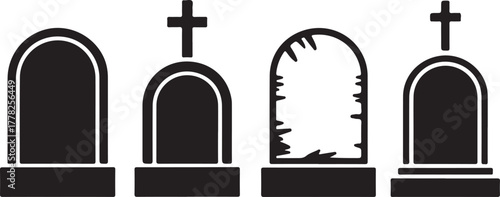 Tombstone Silhouette Collection Vector Set of Memorial Grave Markers for Cemetery Scenes and Remembrance Projects