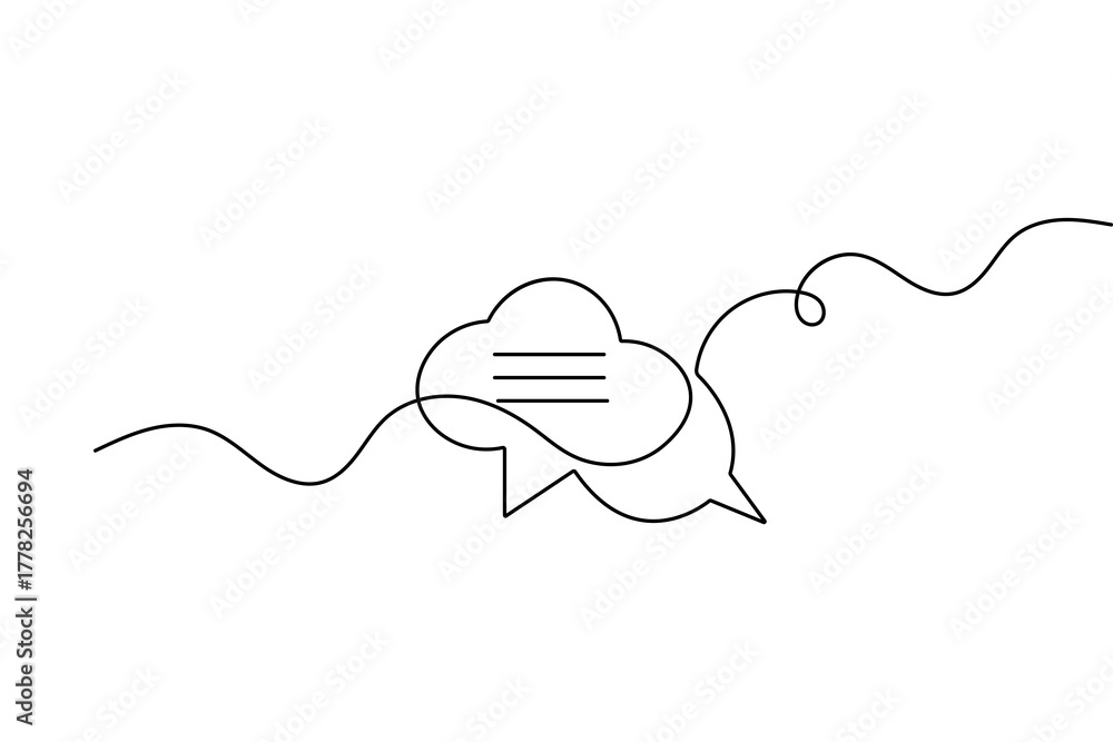 Obraz premium One line minimalist speech bubble drawing with simple outline vector illustration isolated design 
